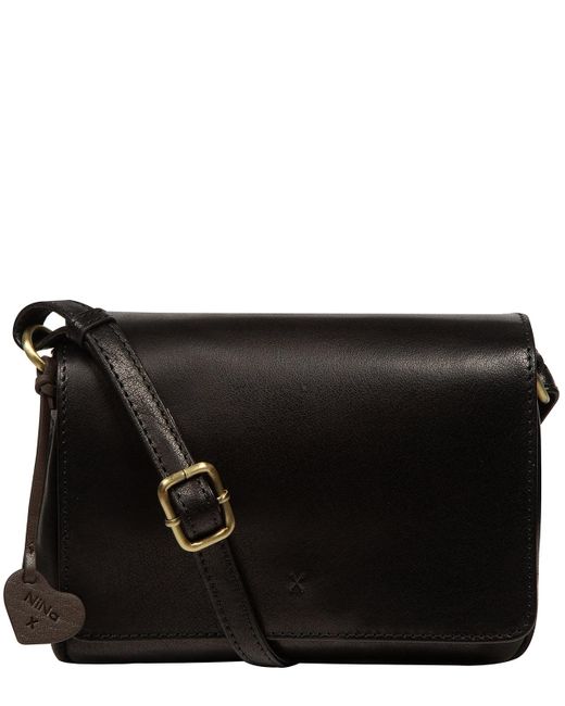 NiNa Amora Black 'Ludovica' Leather Cross Body Bag