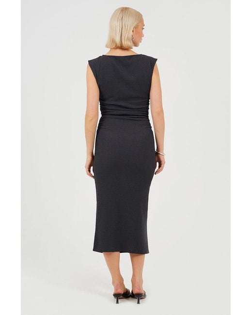 Brave Soul Blue Textured Jersey Midi Dress With Gathered Detail