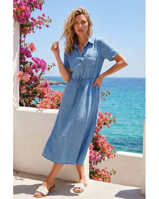 Roman Blue Buttoned Midi Shirt Dress