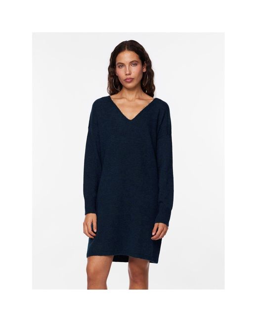 Pieces Blue Knit Turtleneck Midi Sweater Dress