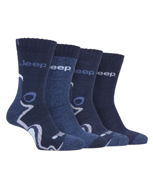 Jeep Blue 4 Pairs Anti Blister Thick Cushioned Luxury Boot Socks for men