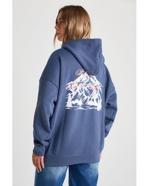 Boohoo Blue Apres Ski Embroidered Overszied Hoodie
