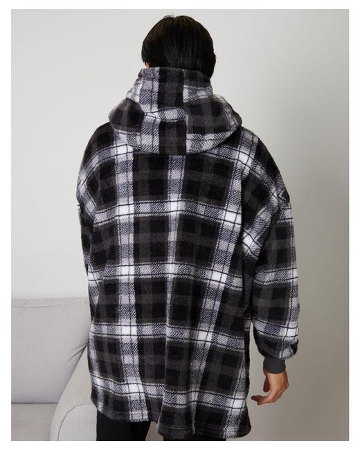 Threadbare Gray 'Bernard' Borg Oversized Check Loungewear Hoodie for men