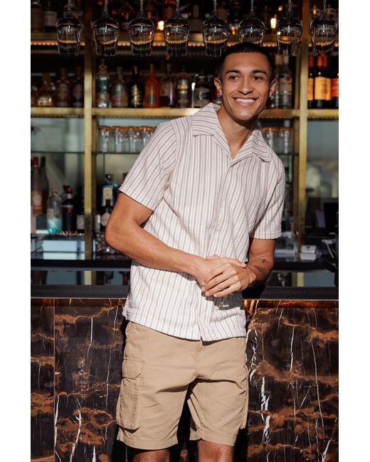Brave Soul White Regular Fit Striped Revere Collar Shirt for men