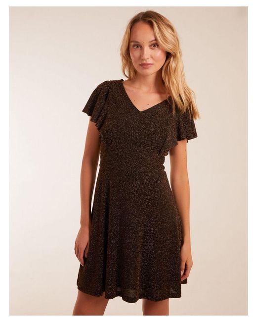 Blue Vanilla Black Lurex Flutter Sleeve Mini Dress