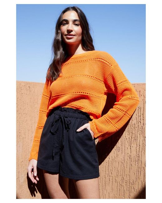 Threadbare Orange 'Lilian' Linen Blend Paperbag Waist Shorts