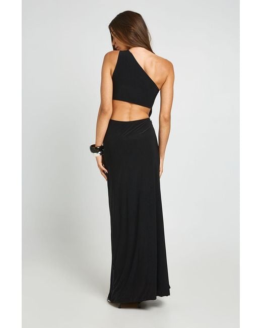 Boohoo Black Asymmetric Cut Out Trim Detail Maxi Dress