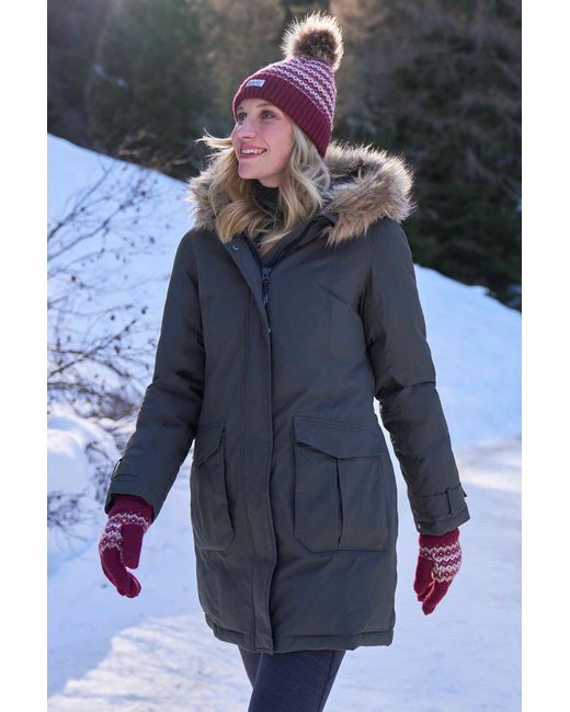 Mountain Warehouse Blue 'Aurora' Down Jacket Waterproof Faux Fur Hood Warm Full Zip Winter Coat Polyamide