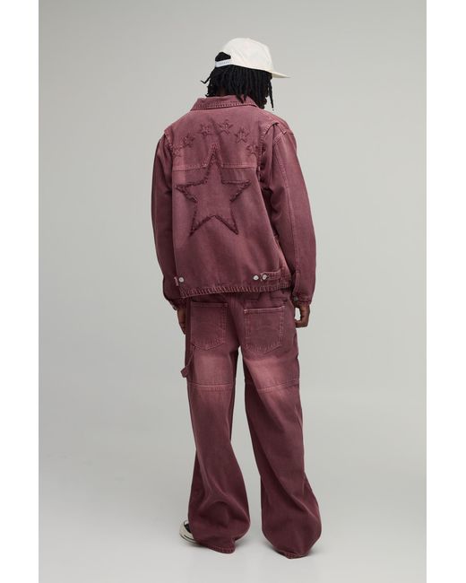 BoohooMAN Red Tall Overdye Western Applique Baggy Jeans for men
