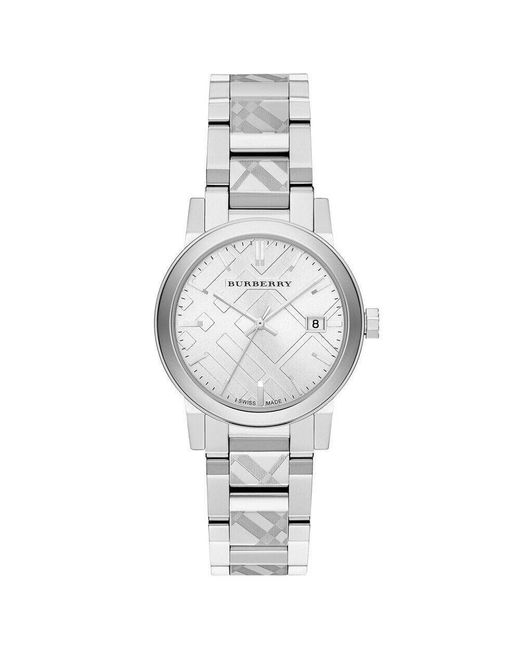 Burberry Metallic Bu9144 Check Stamped Dial Watch Stainless Steel