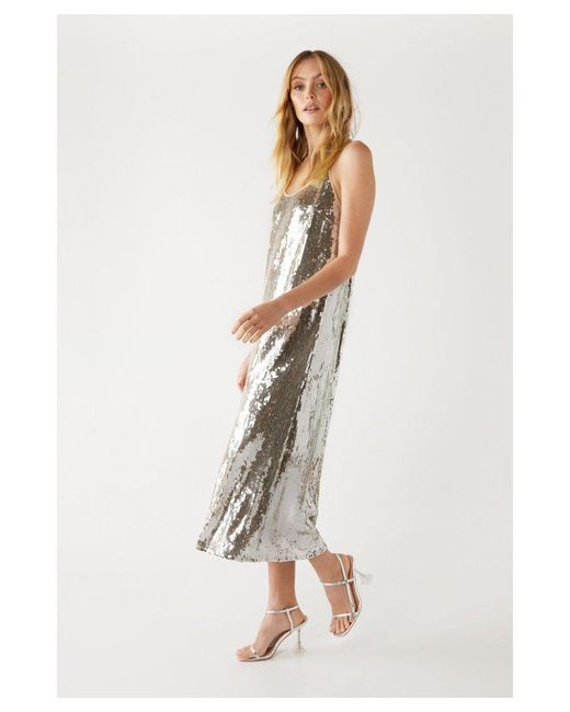 Warehouse White Sequin Cami Midi Dress