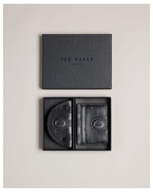 Ted Baker Black Sharet Leather Check Key And Cardholder for men