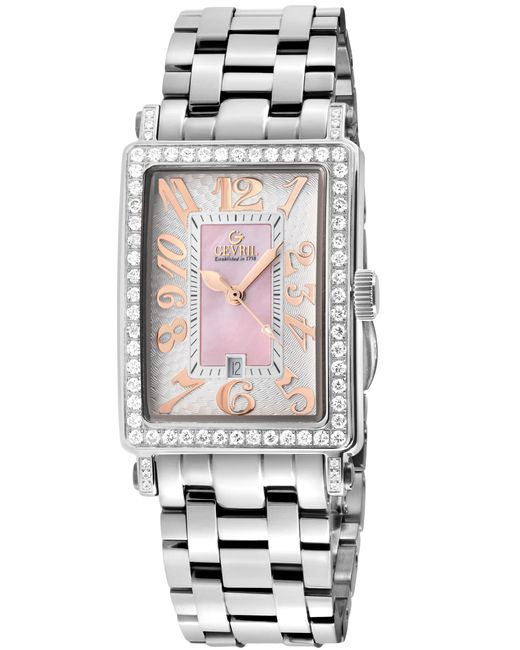 Gevril White Ave Of Americas Mini Swiss Quartz Diamond Case, Mop Dial Watch