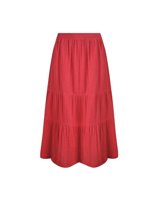 Weird Fish Ladies Lathika Tiered Organic Cotton Midi Skirt (Crimson)
