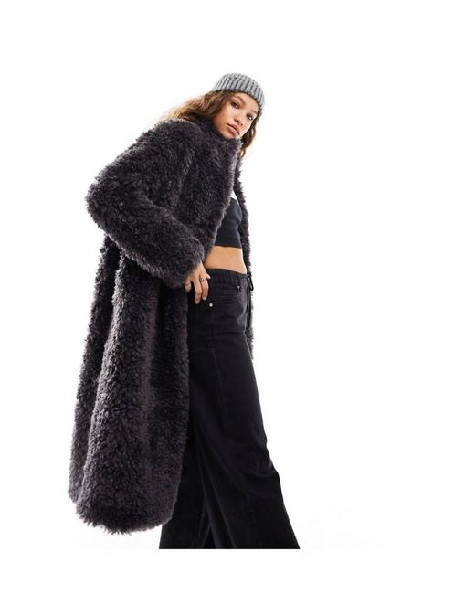 ASOS Black Longline Curly Faux Sheepskin Coat