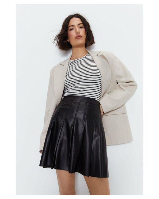Warehouse White Premium Faux Leather Pleated Skirt