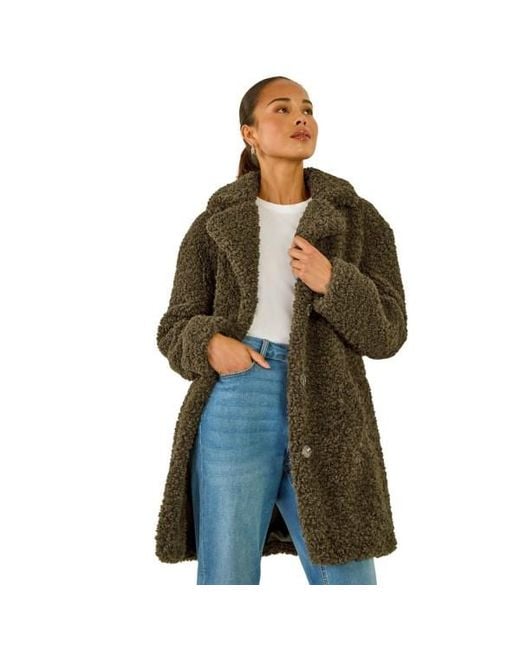 Roman Green Petite Teddy Longline Coat