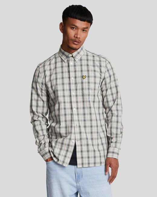 Lyle & Scott Gray Washed Check Poplin Shirt for men
