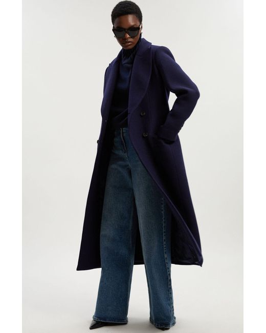 Karen Millen Blue Wool Double Breasted Tailored Midi Coat
