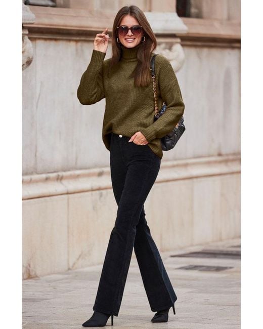 Sosandar Brown Khaki Chevron Roll Neck Ribbed Jumper