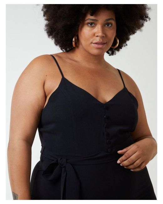Blue Vanilla Blue Curve Button Front Strappy Jumpsuit