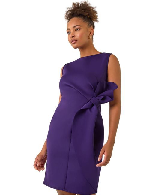 Roman Purple Tie Waist Premium Stretch Dress