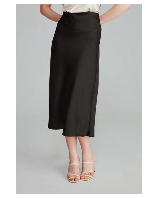 GUSTO Black Satin Asymmetric Midi Skirt