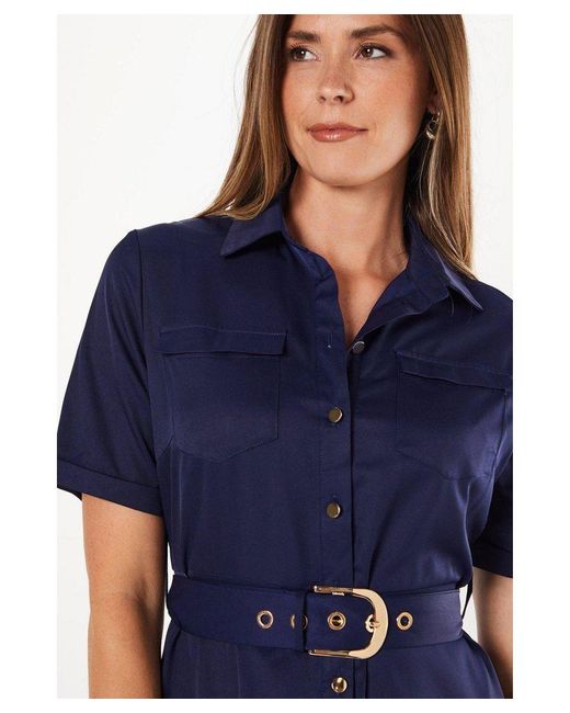 Wallis Blue Short Sleeve Heavy Crepe Utility Shirt Dress