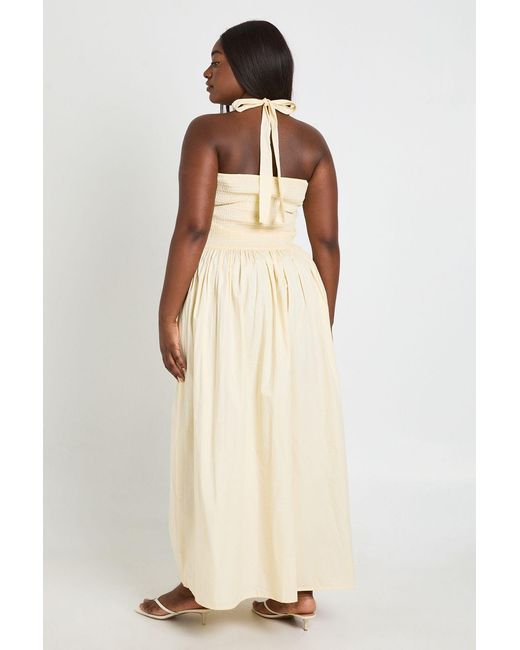 Boohoo Natural Plus Ruching Detail Halter Neck Maxi Dress
