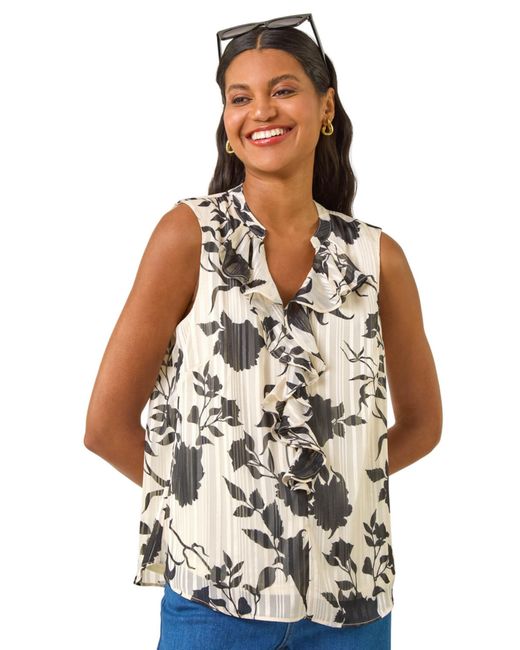 Roman White Ruffle Front Vest Top