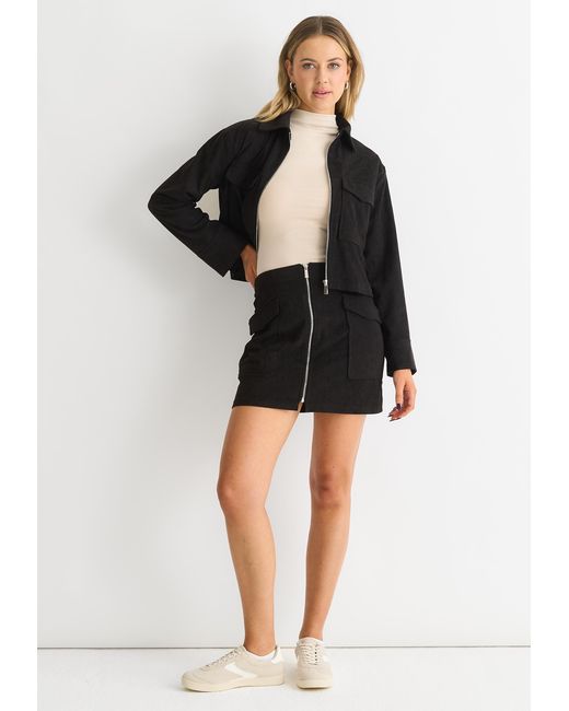 Gini London Black Cord Zip Up Boxy Jacket