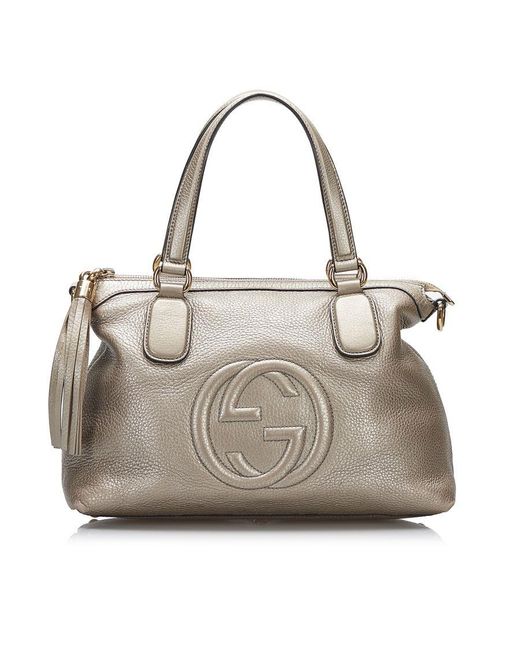 Gucci Natural Vintage Soho Working Satchel Silver Calf Leather