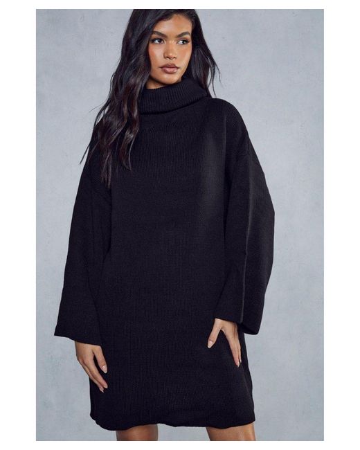 MissPap Blue Oversized Turtle Neck Knitted Dress