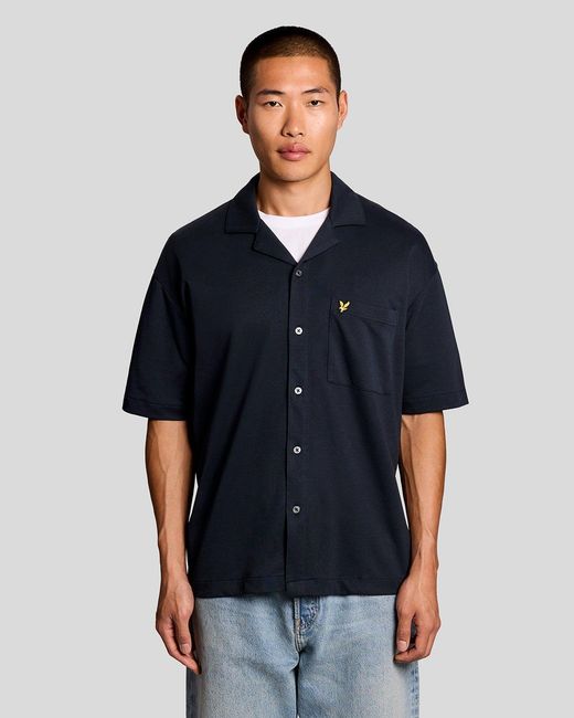Lyle & Scott Black Short Sleeve Revere Collar Shirt for men
