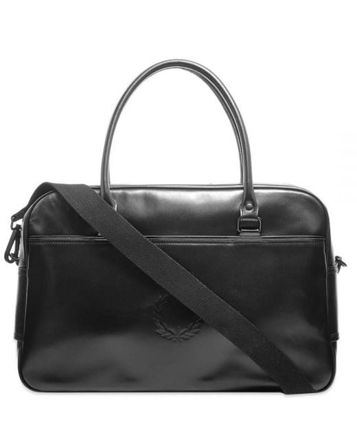 Fred Perry Black Laurel Wreath Leather Hold All Bag for men