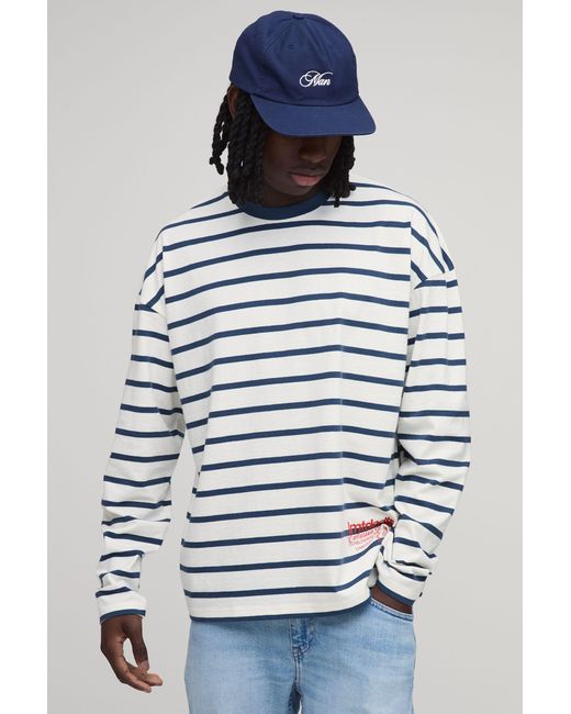 BoohooMAN Blue Limited Edition Stripe Long Sleeve T-Shirt for men