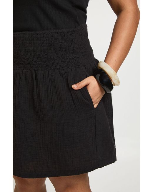 Boohoo Black Plus Cheesecloth Shirred Waistband Short