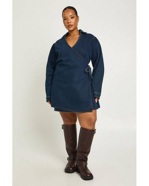 Boohoo Blue Plus Denim Wrap Dress