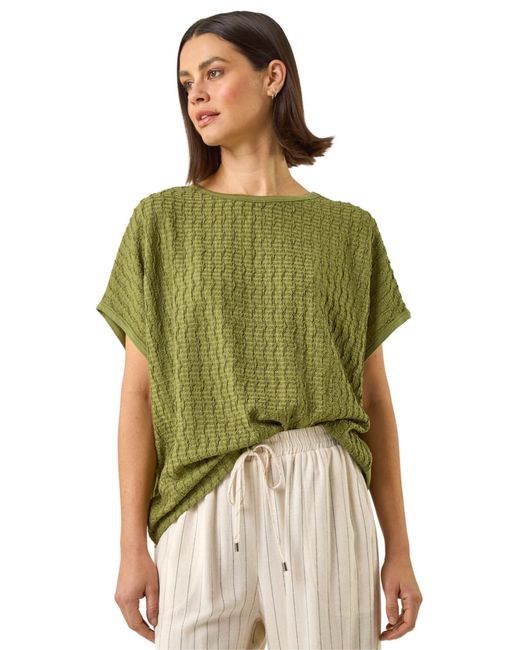 Roman Green Textured Stretch Tunic Top
