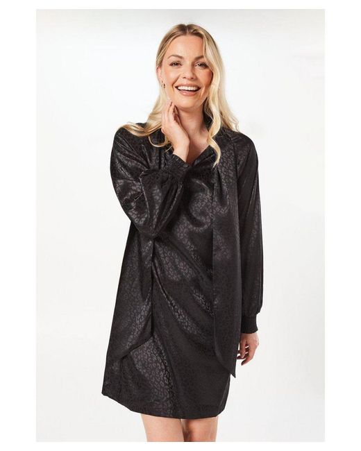 Wallis Black Jacquard Satin Pussybow Shift Dress