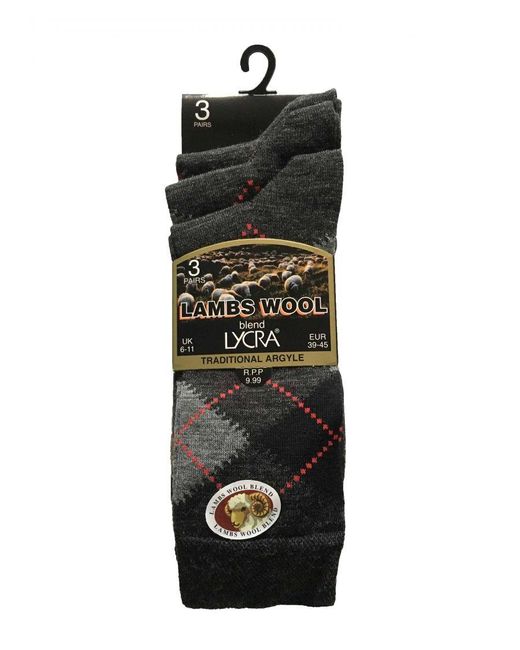 Sock Snob Black 3 Pack Lambs Wool Blend Patterned Soft Top Socks for men