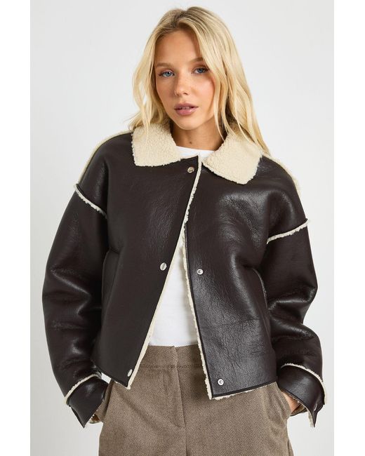 Boohoo Black Borg Lined Collared Aviator