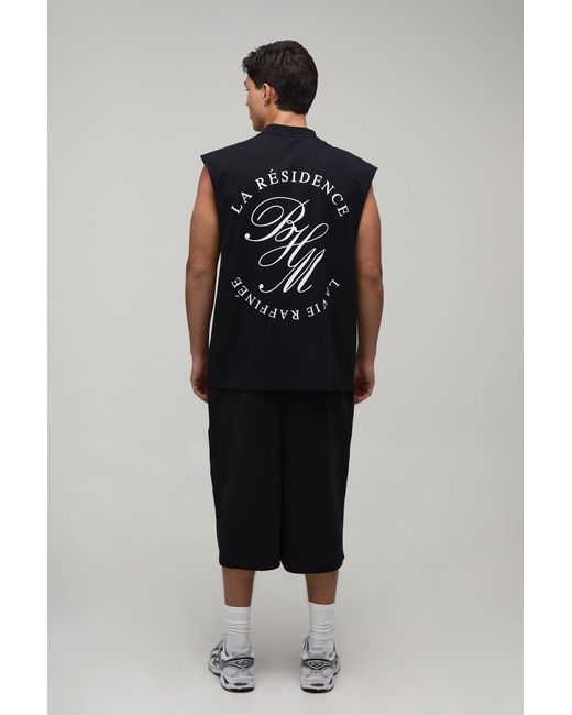BoohooMAN Black Oversized La Residence Print Tank for men