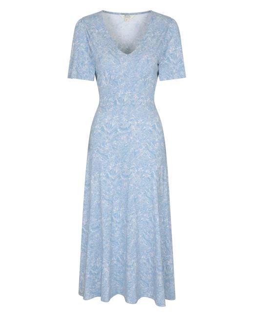 Mountain Warehouse Blue 'Como' Printed Tea Dress Casual Lightweight Short Sleeve Midi Outfit Viscose