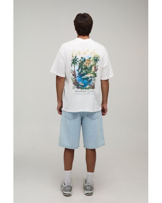 BoohooMAN Blue Oversized Location Print T-Shirt Cotton for men