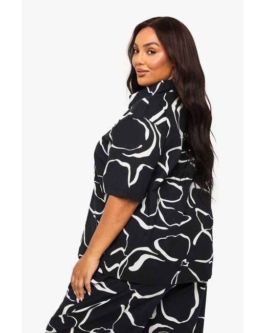 Boohoo Black Plus Abstract Floral Textured Shirt