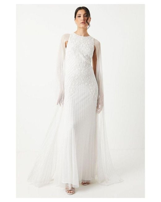 Coast White Premium Embellished Wedding Dress With Cape Sleeves