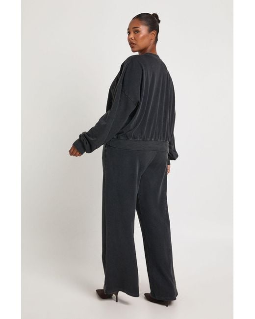 Boohoo Blue Plus Washed Ribbed Detail Straight Leg Tracksuit
