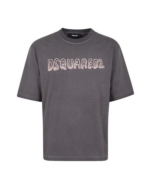 DSquared² Gray Best Fade Loose Fit Cartoon Logo T-Shirt Charcoal Cotton for men