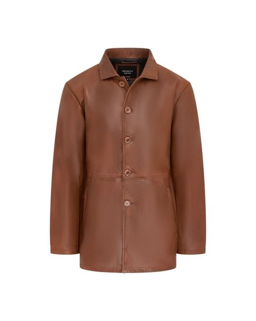 Infinity Leather Brown Long Collared Car Coat Jacket for men